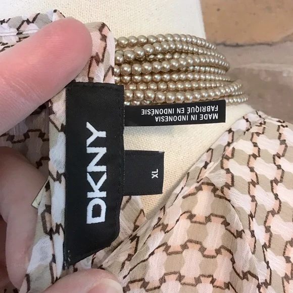 DKNY Women's Neutral Keyhole Neck Long Sleeve Peasant Tie Waist Maxi Dress XL - Picture 11 of 11